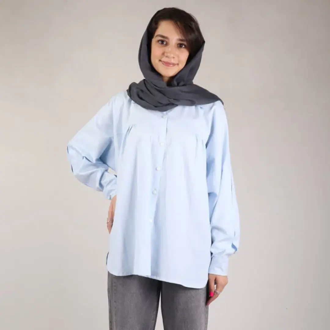 شومیز مانتویی دخترانه آبی