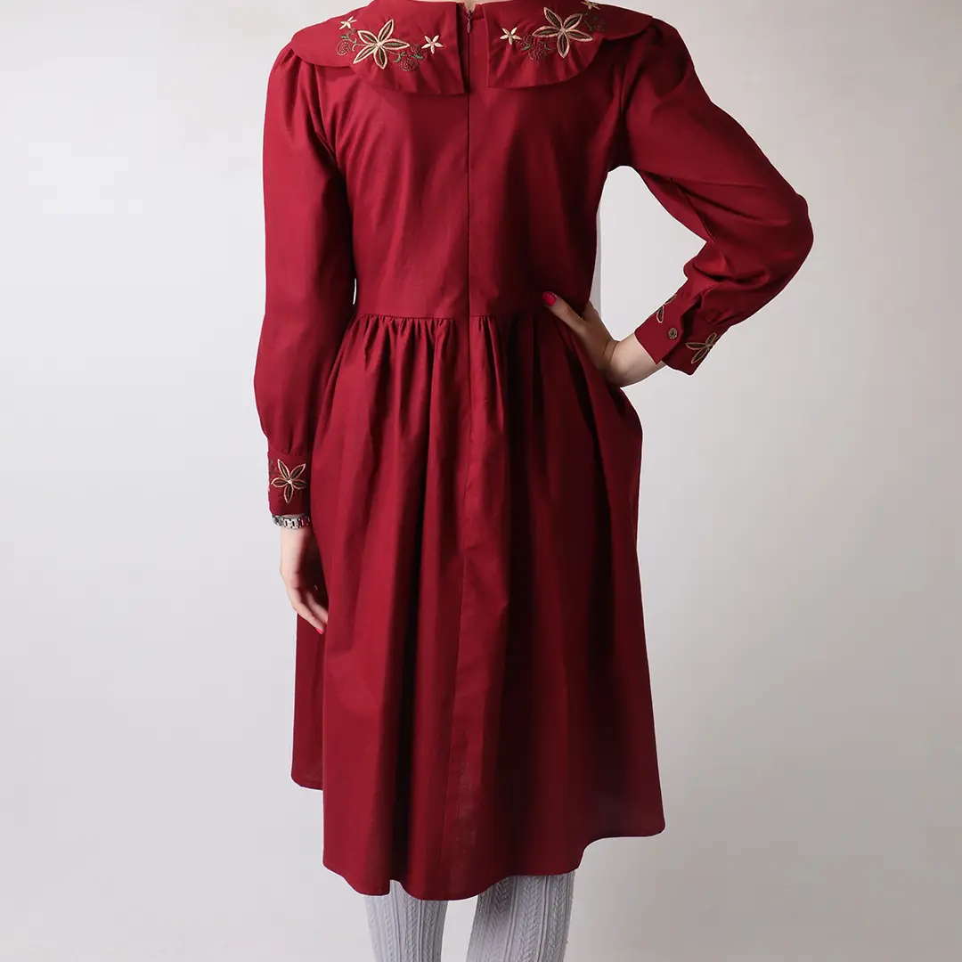 سارافون لینن دخترانه یقه گلدوزی کد 435 | سارافون سبک و شیک نوجوان
