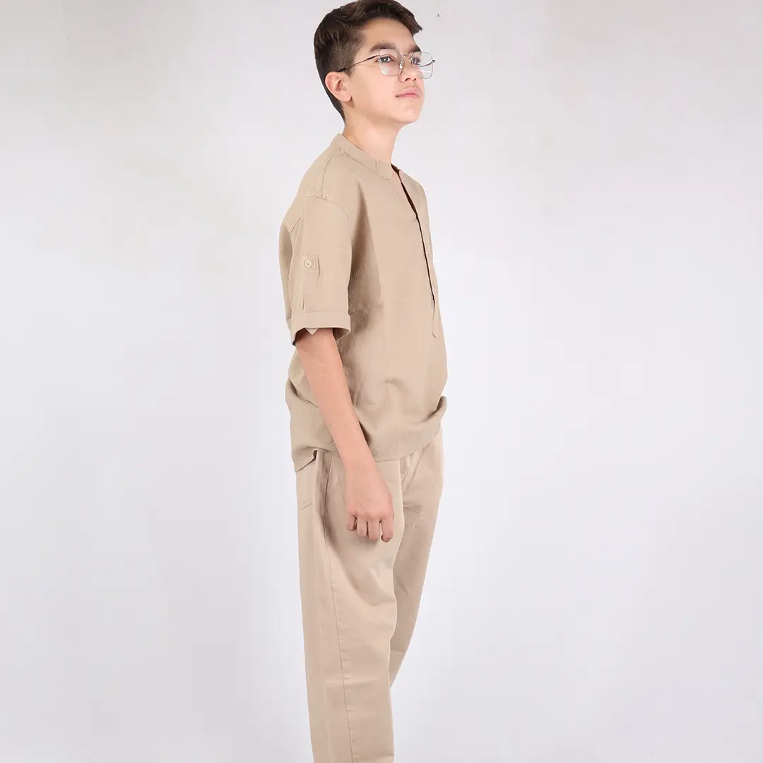 پیراهن تابستانه کنفی پسرانه کرم کد 3674