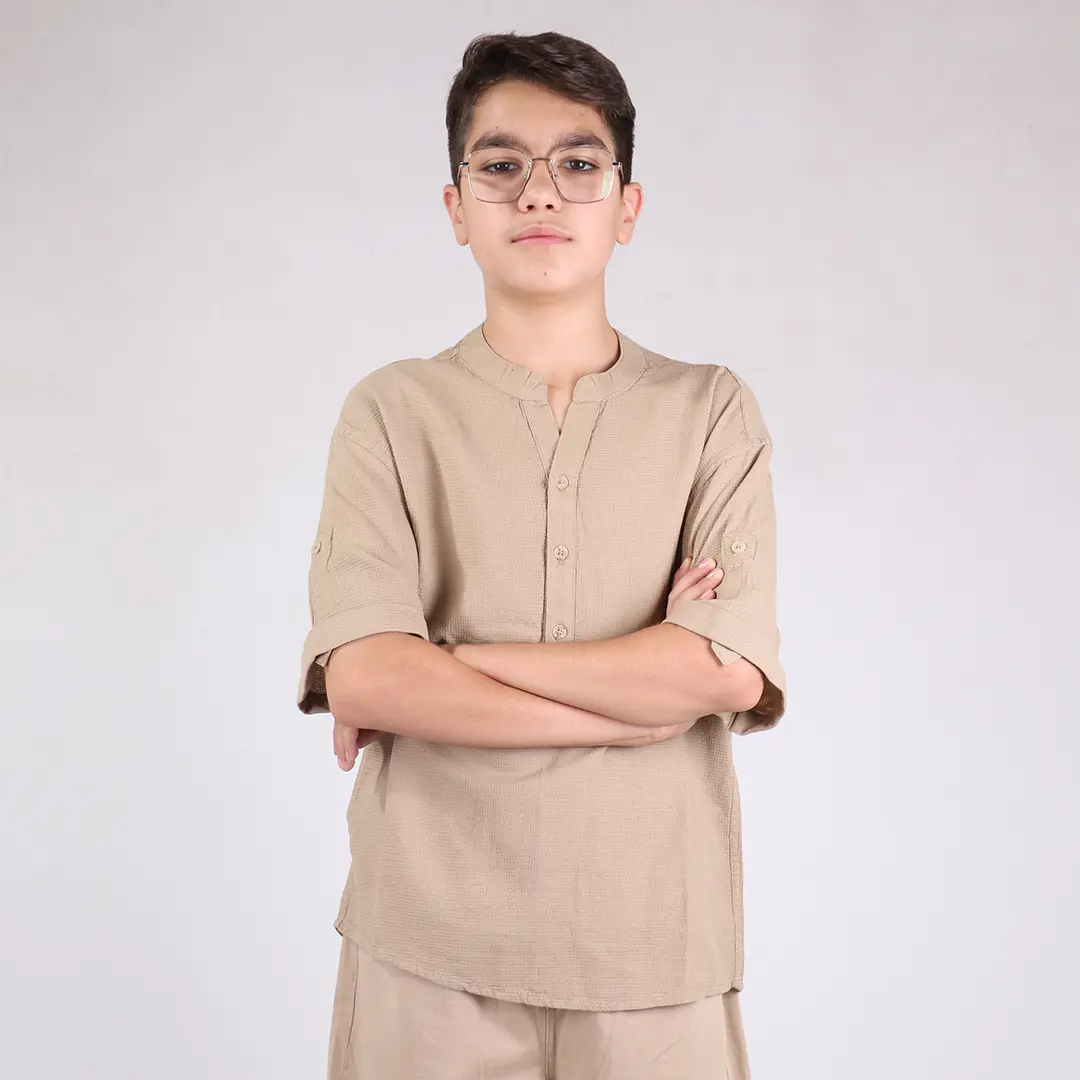 پیراهن تابستانه کنفی پسرانه کرم کد 3674