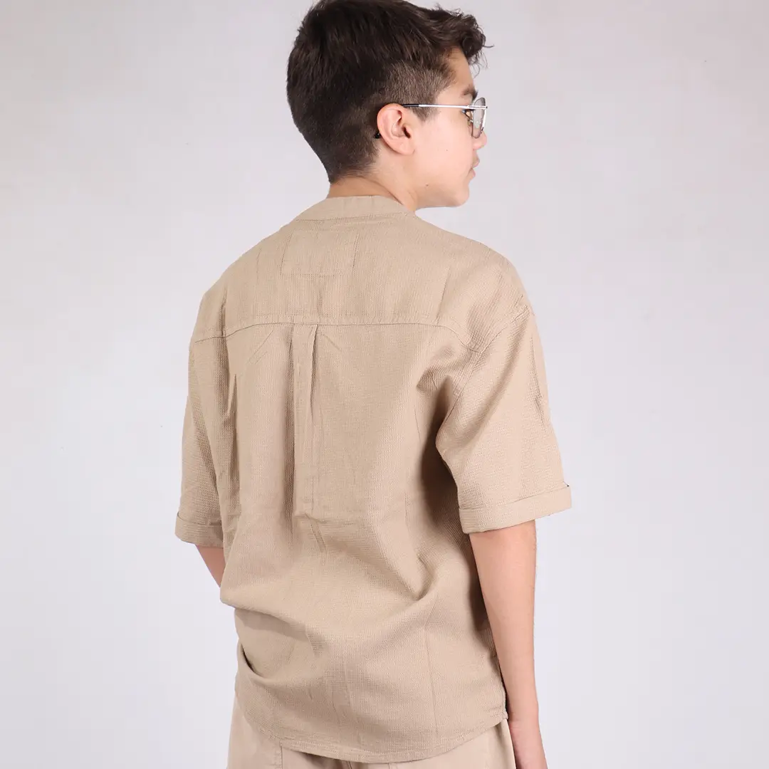پیراهن تابستانه کنفی پسرانه کرم کد 3674