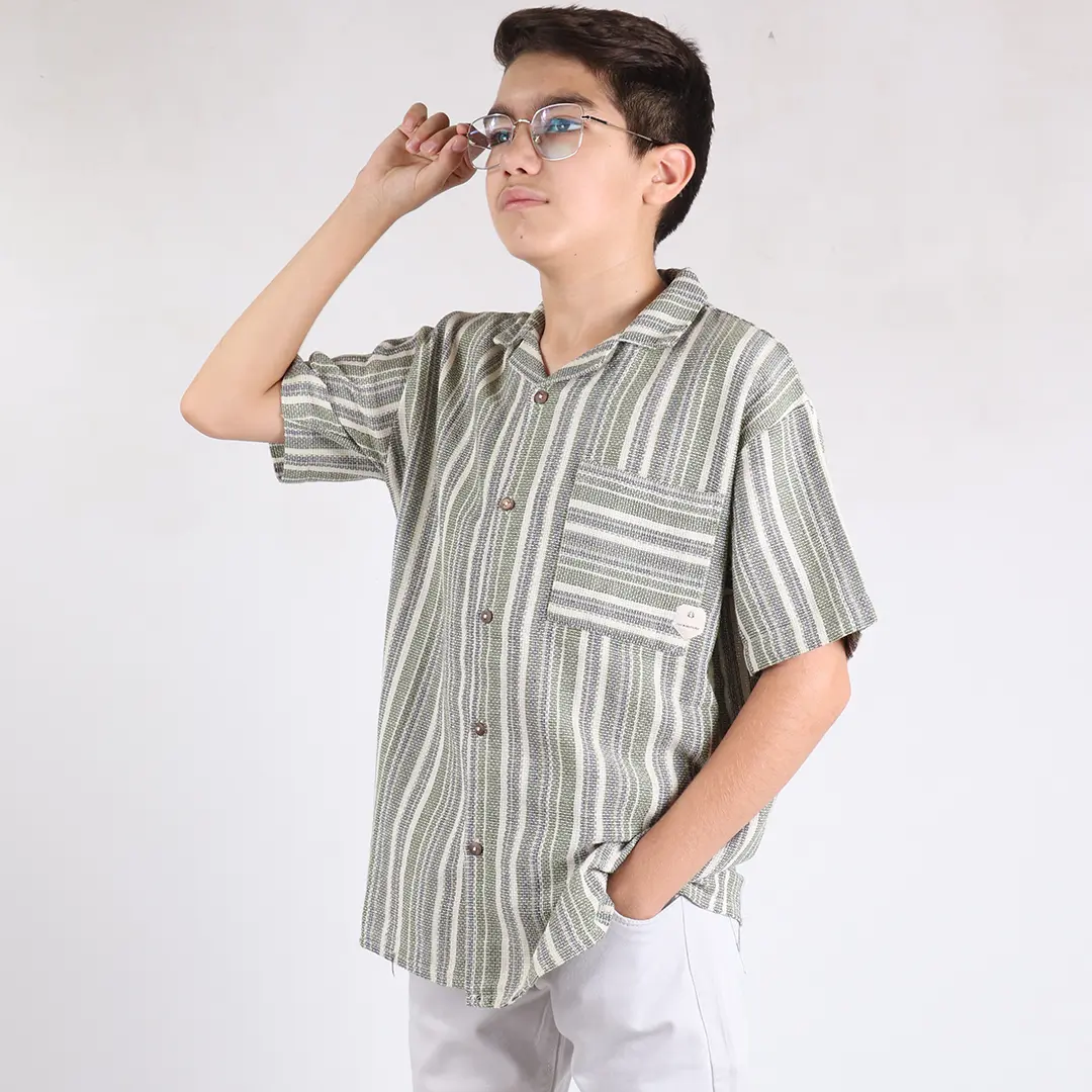 پیراهن پسرانه تابستانه کنفی سبز کد 5896