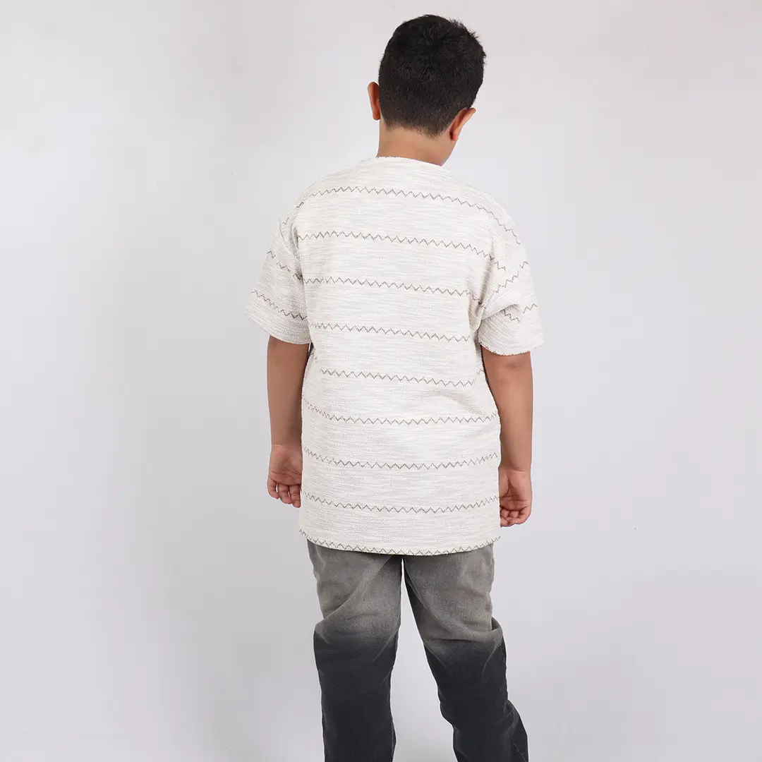 تیشرت پسرانه خط دار شیری تابستانه مدل 4654
