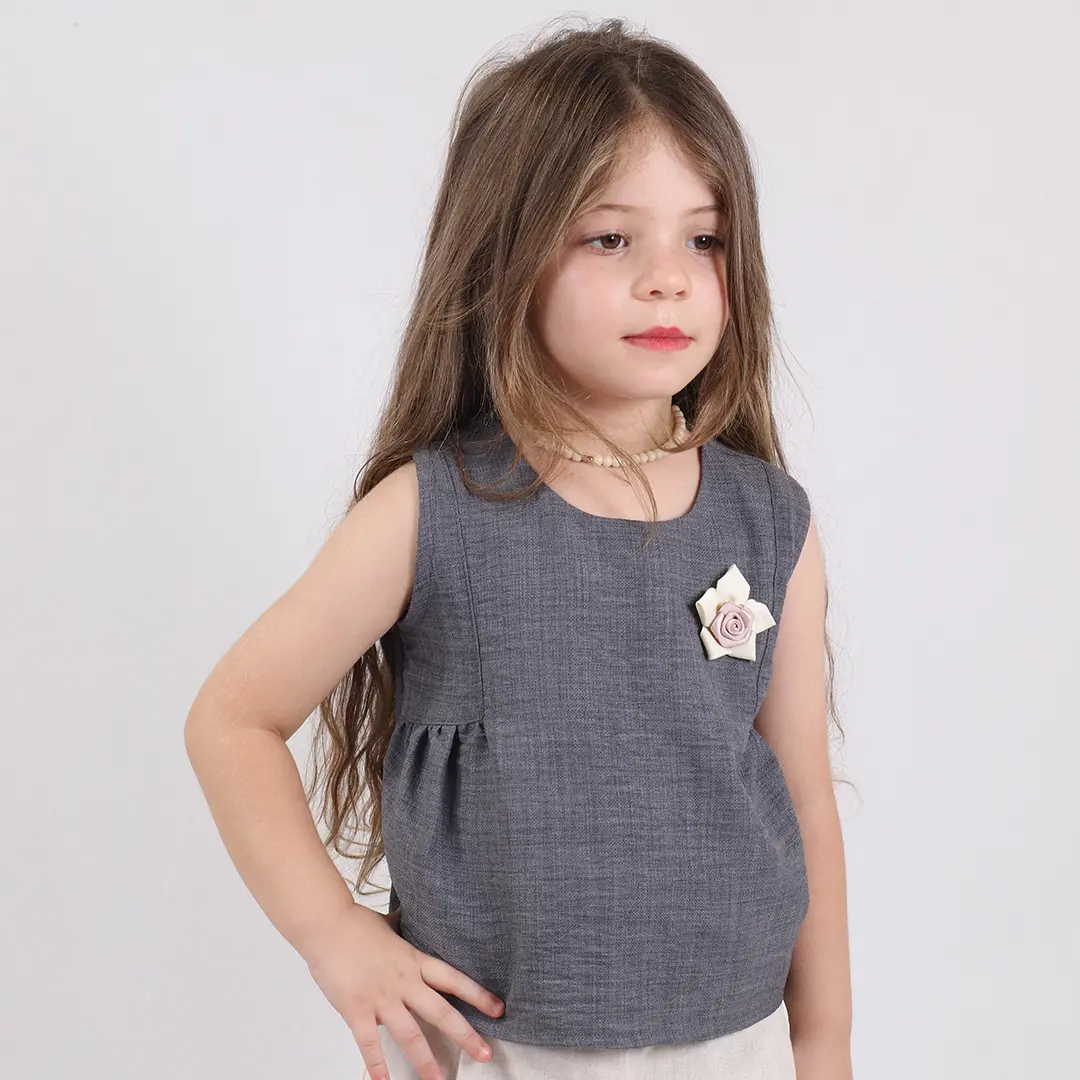 ست تاپ و شلوارک دخترانه طوسی مدل 5565